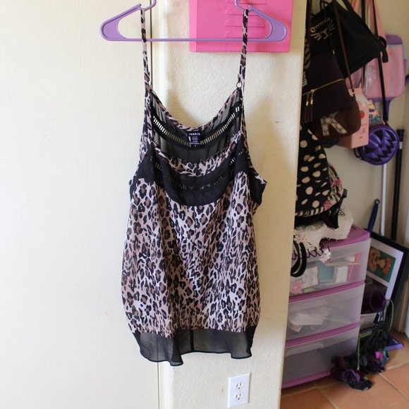 TORRID LEOPARD CHIFFON LADDER TRIM CAMI - Picture 2 of 4